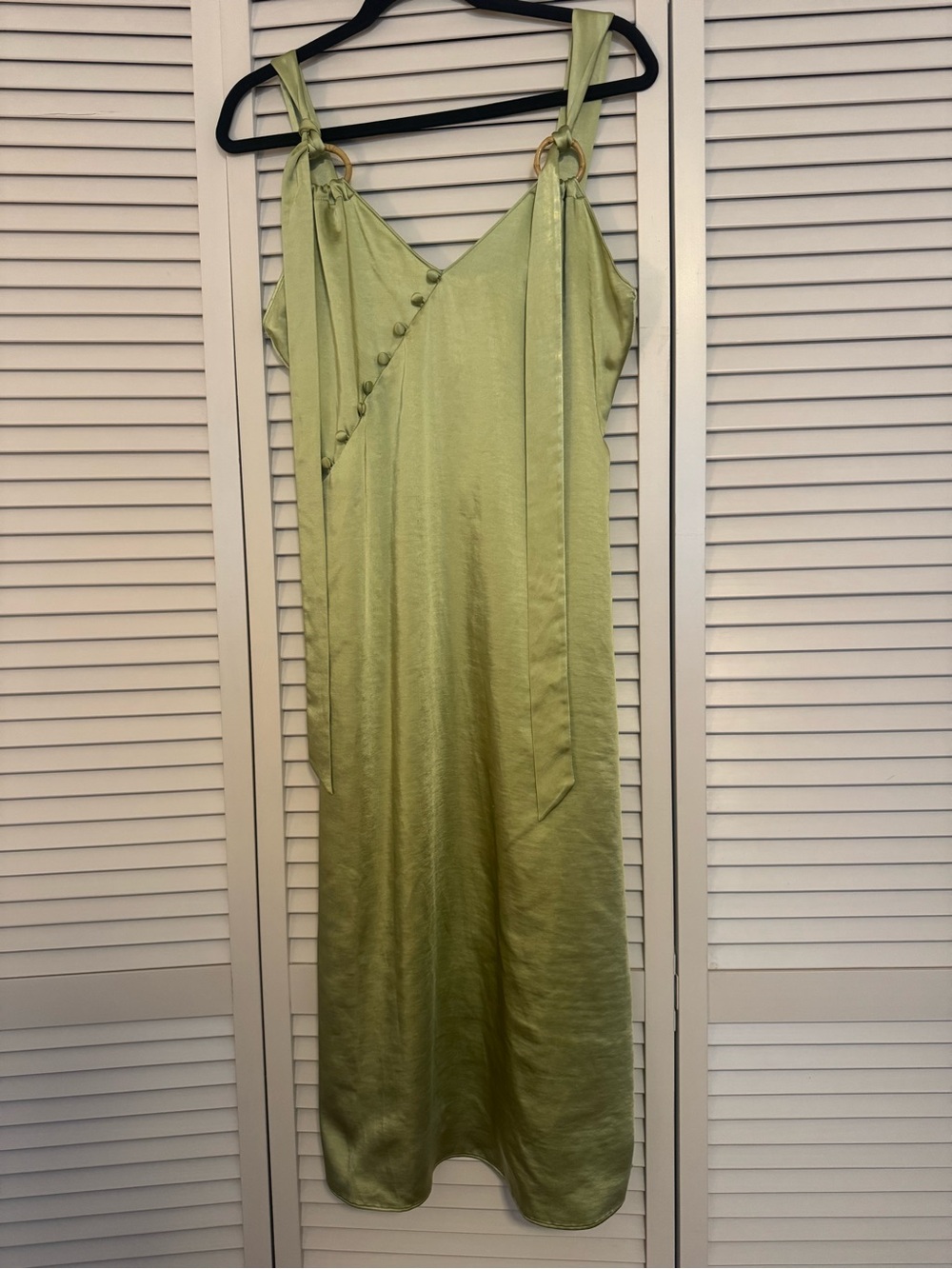 Song of Style Olive Satin Midi Dress with Ring-Strap Detail